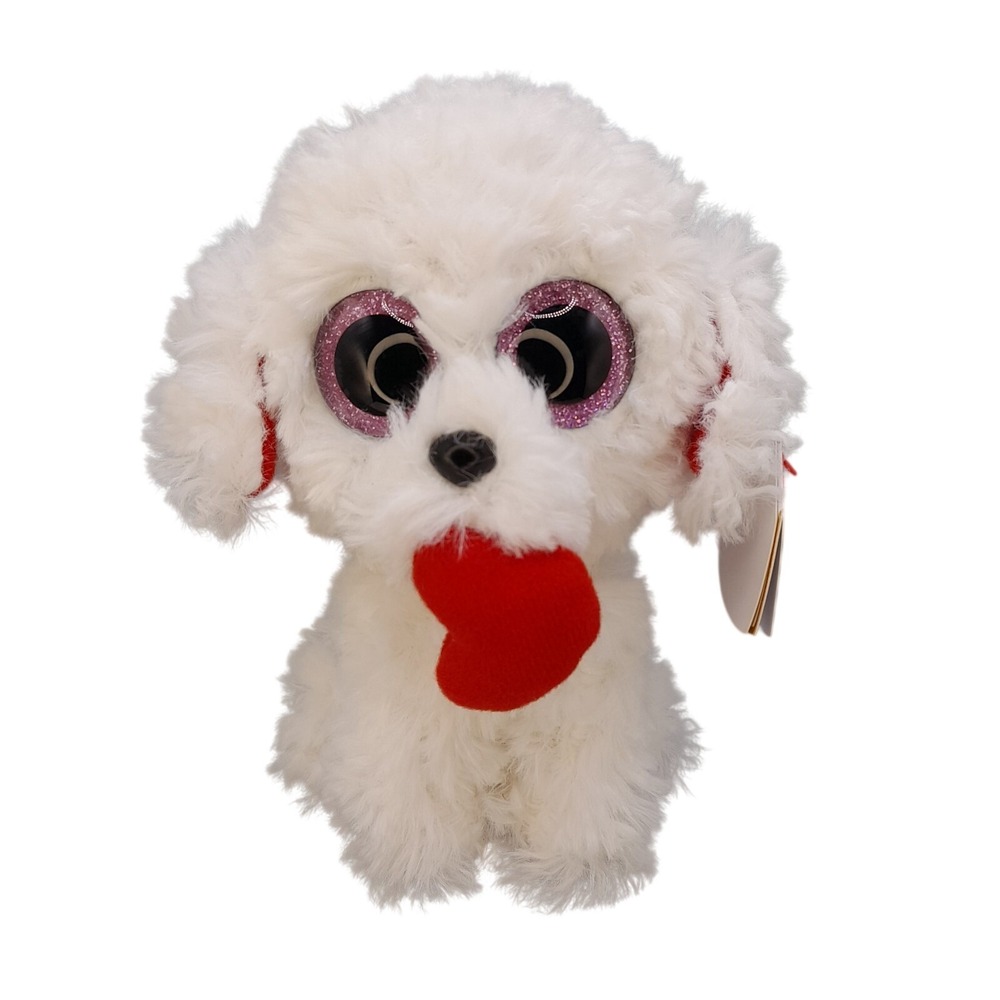 Ty Beanie Boos Honey Bun White Poodle Plush with Red Heart Valentine Dog 6 inch
